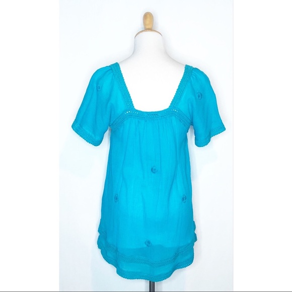 NWT LeTarte Blue Hand Embroidered Blouse s - Picture 4 of 8